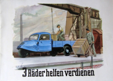 Goliath Dreiradwagen Modellprogramm 1953 "3 Räder helfen verdienen" Automobilprospekt (7991)